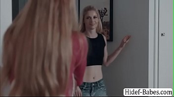 Blonde teen watches stepsis masturbates