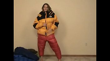 Brittany Lynn tries on puffy jackets and pants