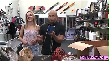 Desperate blonde teen Customer sucks and fucks pawn owner for cash