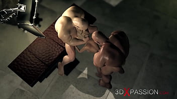 Young fashion girl fucked by big muscular men in the dark dungeon