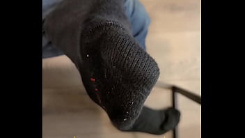 Foot fetish Sock and feet play under my desk